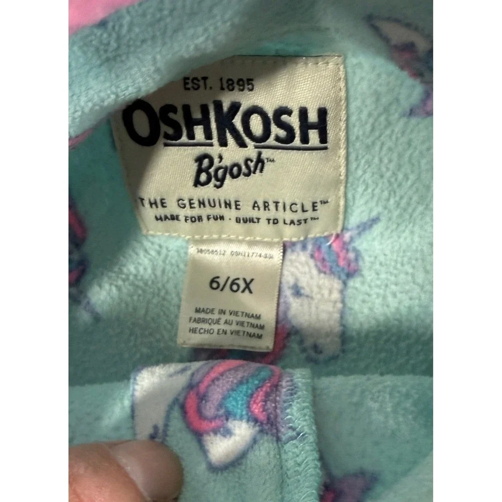 Oshkosh B'Gosh Girls Fleece Pullover 6X Aqua Blue Unicorn Print Quarter Zip Fall